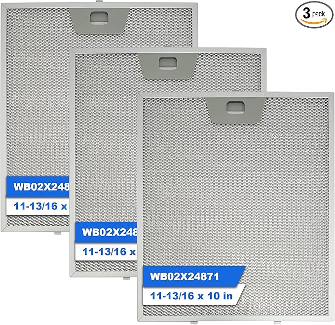 3PCS WB02X24871 Range Hood Grease Filter Compatible with GE Range Hood Models JVW5361EJ1ES JVW5361EJ2ES JVW5361SJSS JVW5361BJ1TS 11-13/16 x 10 Inches