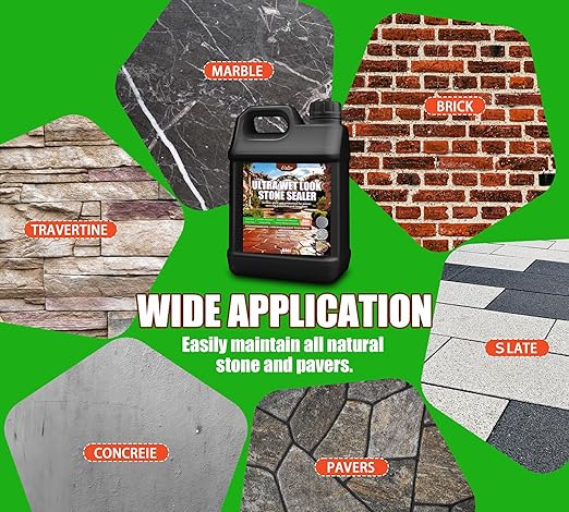 Wet Look Stone Sealer - 1 Gal Ultra Gloss Paver Sealer Stone Color Enhancer Concrete Sealer with Long-Lasting Gloss Protection, Stain Proof for Interior and Exterior Slate, Driveway, Floor, Standstone