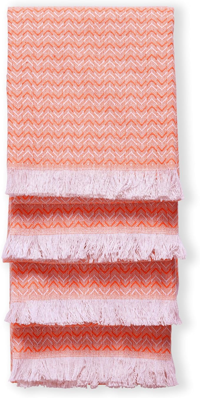 TWINY threads Kitchen Dish Towel Chevron Design, Premium Large 100% Cotton Kitchen Linen Set, Dish Rags for Drying Dishes, Absorbent Quick Drying Wash Rags, Pack of 4, 16 x 26 Inch, Orange