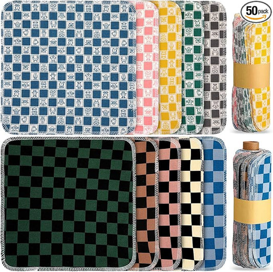 Redbaker 50 Pcs Reusable Paper Towels Paperless Reusable Cotton Cloths Toilet Absorbent Washable Paper Towels with Roll Kitchen Dishcloth for Kitchen Paperless Dishcloths(Trendy)