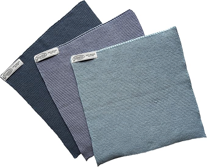 Solwang 3-Piece Danish Cotton Dishcloths in 100% Certified Organic Cotton Made in India (Nordic Mist Organic Combi)