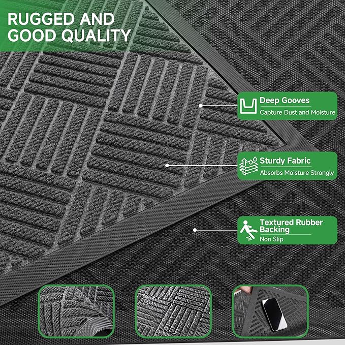 100pointONE Front Door Mat, Heavy Duty Indoor Outdoor Doormat, 72" x 48" Low Profile Outdoor Mats for Home Entrance, Stain and Fade Resistant Welcome Mat Ideal for High Traffic Area, Diamond Grey