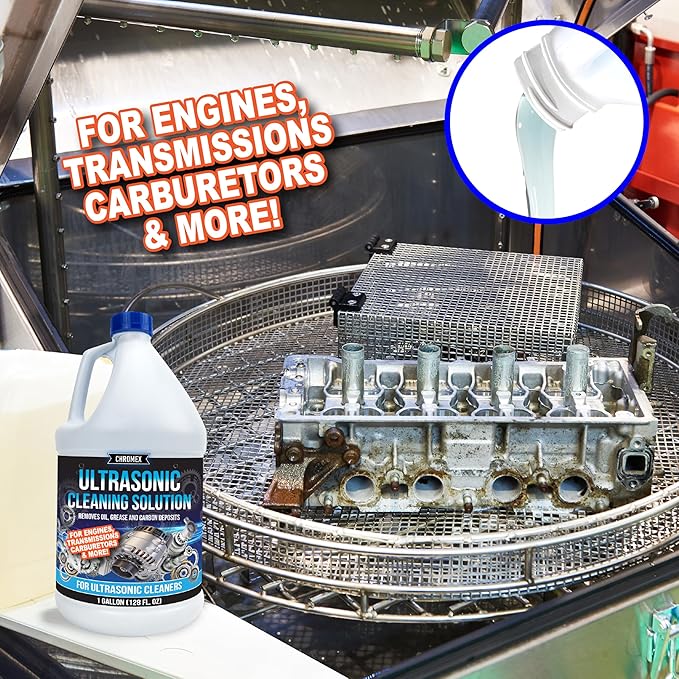 Chromex Ultrasonic Carburetor & Engine Parts Cleaning Solution - Concentrated Degreaser for Aluminum, Brass & Steel - 1 Gallon