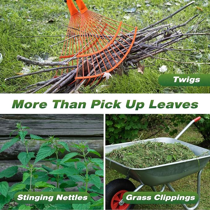 Leaf Grabber Rake with Long Handles, Leaf Collector Pickup Rake for Yard Cleanup, No Bending Garden Rake for Leaves, Grass Clippings, Pine Needles and Lawn Debris