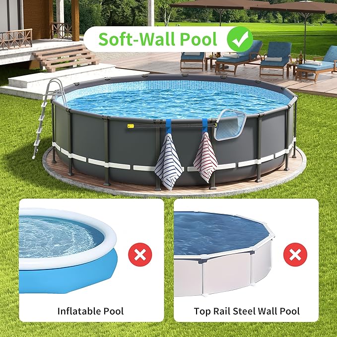 AquaJoyer Poolside Pool Leaf Skimmer Net Holder, Above Ground Pool Pole Hanger, Above Ground Pool Accessories,Adjustable Telescopic Pool Pole Hooks,Pool Brush Hanger Tool Pool Equipment [Patented]