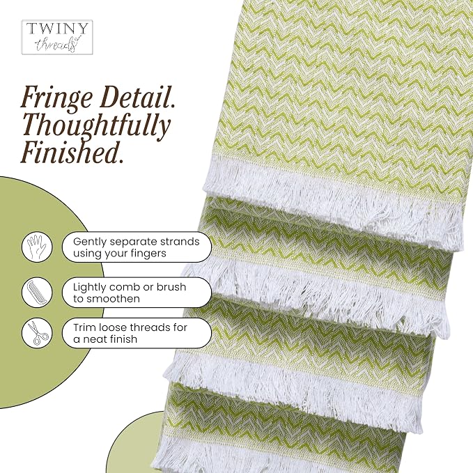 TWINY threads Kitchen Towel Chevron Weave, 12 Pack, Premium Large 100% Cotton Kitchen Linen Set, Absorbent Quick Drying Dish Rags for Drying Dishes, Multi Purpose Washable Towel, 16"x26", Lemon Green
