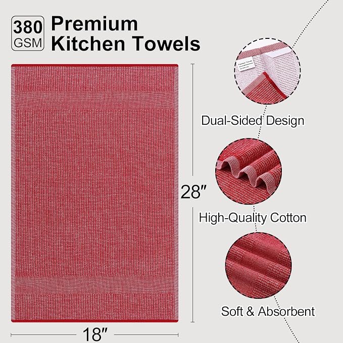 Mordimy Premium Kitchen Towels 6 Pack (18 x 28 Inches, Navy Blue/Red/Green), Large Cotton Flat & Terry Kitchen Hand Towel, Super Absorbent Tea Dishtowels Set with Hanging Loop