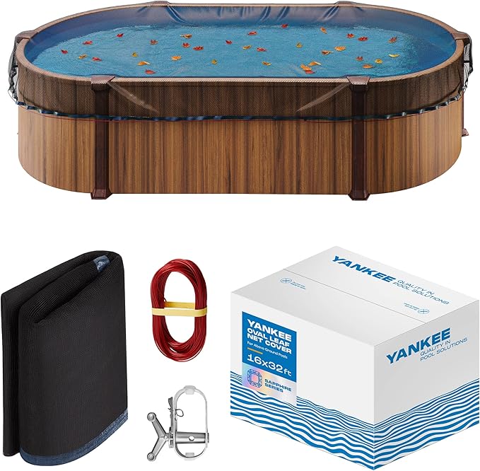 Yankee Pool Leaf Net Cover for Oval Pool 16x32 Ft.- Heavy-Duty 0.15” Above-Ground Leaf Net | Swimming Pool Net to Protect from Leaves, Debris, and Clogging