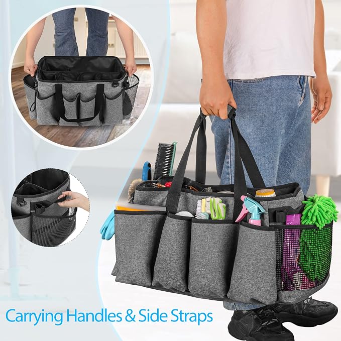 HODRANT Extra-Large Cleaning Caddy & Large Cleaning Apron, Gray Cleaning Supplies Organizer with Handle & House Cleaning Apron with Dual Shoulder Straps For Cleaning Tools Products Storage
