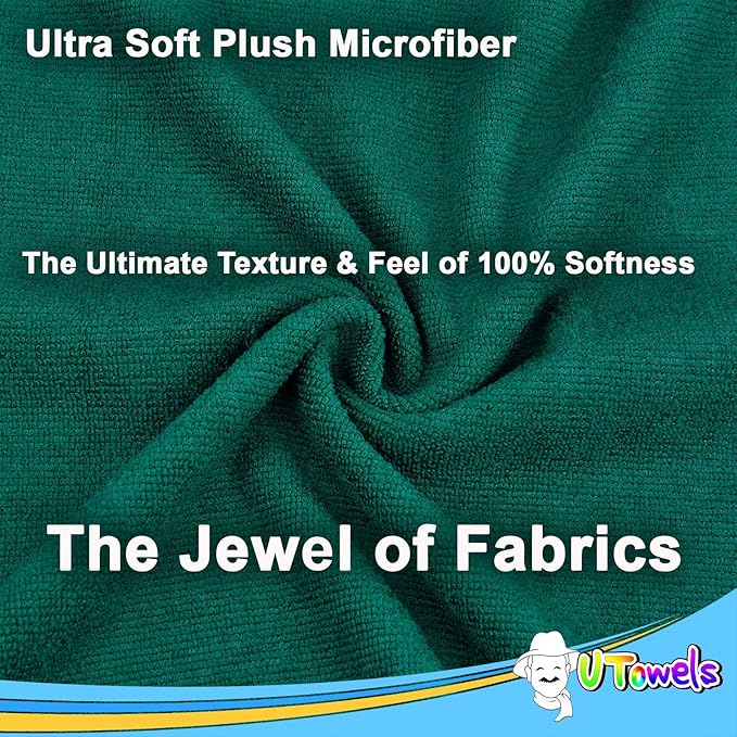 Cleaning Washcloth Towels - Large 27" x 16" Microfiber Rags - Highly Absorbent, Lint Free Streak Free for House, Kitchen, Car, Window Detailing Reusable Shop Towels (6-Pack, Forest Green)