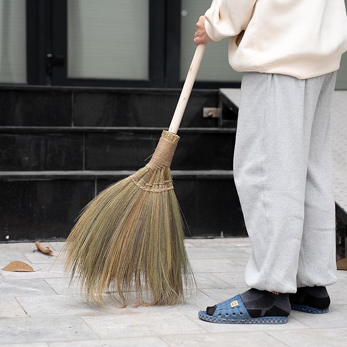 Vietnamese Straw Soft Broom with Long Handle - Sweeping Whisk Broom - with 51.18 inch Length