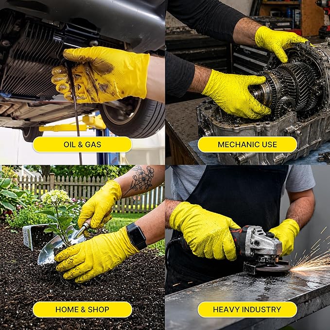 TitanFlex Heavy Duty Industrial Nitrile Gloves with Raised Diamond Texture, 6-mil, Latex Free (Yellow)