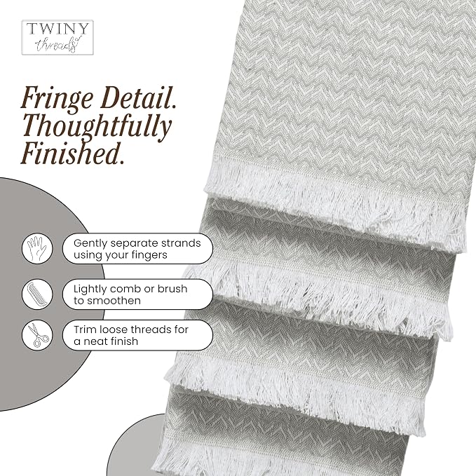 TWINY threads Kitchen Towel Chevron Design, Premium 100% Cotton Kitchen Linen Set, Large Dish Rags and Wash Rags, Absorbent Quick Drying, Washable Reusable, Pack of 4, 16"x26", Light Grey