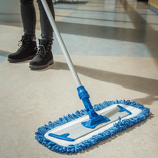 FLO-PAC Dry Mop Mop Pad, Looped Fringe with Microfiber Center for Floor and Wall Cleaning, 18 Inches, Blue