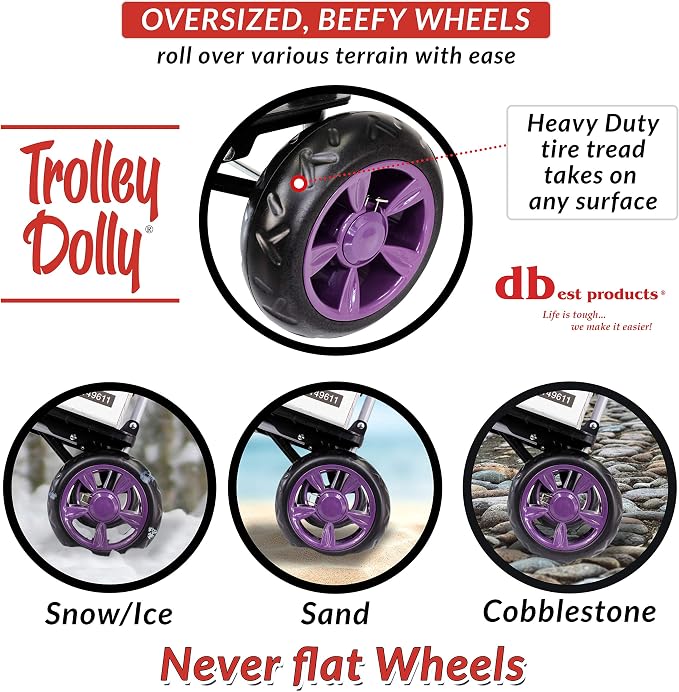 dbest Products Trolley Dolly Purple Bungee Cord Bundle Foldable Shopping cart for Groceries with Wheels and Removable Bag and Rolling Personal Handtruck Standard, 1 Unit