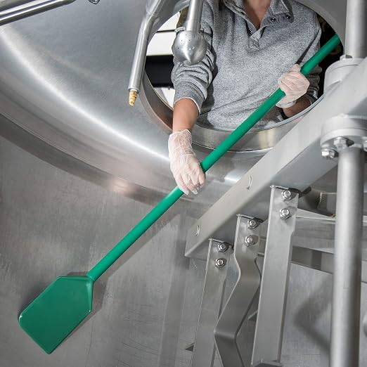 SPARTA 48" Nylon Paddle Scraper with 4.5" x 7.5" Contoured Blade, One-Piece Mixing Tool for Large Batch Cooking and Food Processing, Green (Pack of 6)
