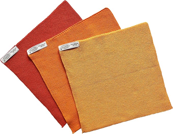 Solwang 3-Piece Danish Cotton Dishcloths in 100% Certified Organic Cotton Made in India (Orange Organic Combi)