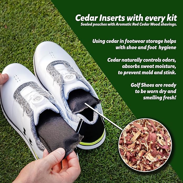 Clean Kit for Golf Shoes and Accessories - 6-item Kit: No Rinse Foaming Cleaner, Brush, Cloth, Cedar Inserts