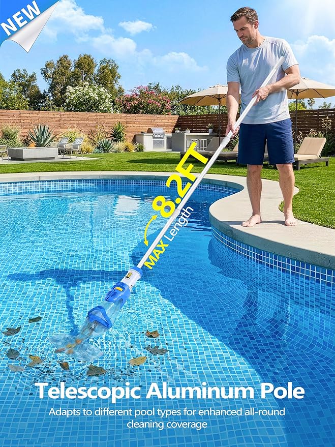LanOcean Cordless Pool Vacuum for Inground Pool, Flow Adjustable, Transparent Brush Head–Visible Cleaning, 1140GPH Powerful Suction Handheld Pool Vacuum for Above Ground Pool, 70Mins Runtime-Blue
