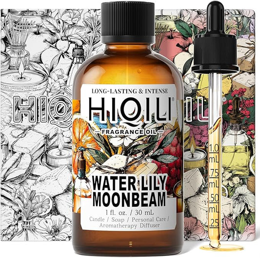 HIQILI Water Lily Moonbeam Fragrance Oil for Diffuser, Candles, Soap & Perfume Making, Floral Scent, Long-Lasting Aroma - 1 Fl Oz