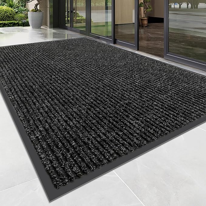 100pointONE Front Door Mat, Heavy Duty Indoor Outdoor Doormat for Entryway, 60" x 36" Low Profile Outdoor Mats for Home Entrance, Stain and Fade Resistant Welcome Mat for High Traffic Area, Black