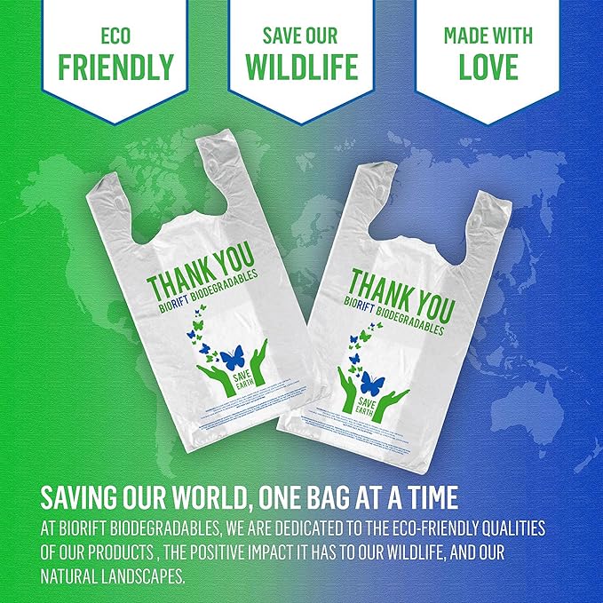 BioRift Thank You Bags | 1000 Count Bulk Large T-Shirt Grocery Bags w/Handles, Extra Thick & Durable Shopping Bags for Grocery, Restaurants, Retail Stores & Takeout | 12" x 6.5" x 22" | Made in USA
