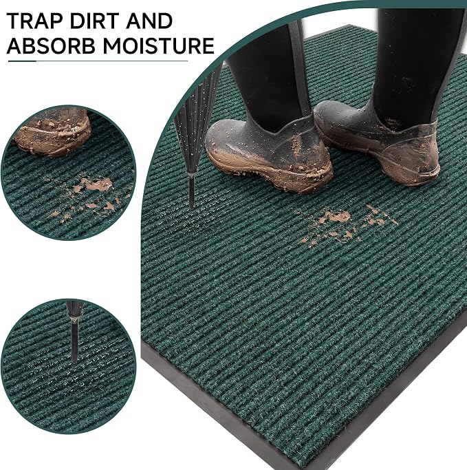 100pointONE Front Door Mat, Heavy Duty Indoor Outdoor Doormat for Entryway, 96" x 48" Low Profile Outdoor Mats for Home Entrance, Stain and Fade Resistant Welcome Mat for High Traffic Area, Green