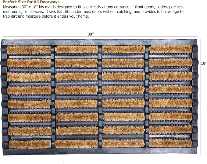 Gardenised Shoe and Boot Scraper Mat with Tray Coir Bristles Built-in Wire Brush and Non-Slip Rubber Base for Mud Dirt and Debris Removal at Entryway Patio Porch Worksite and Garage Entrance, 18x30