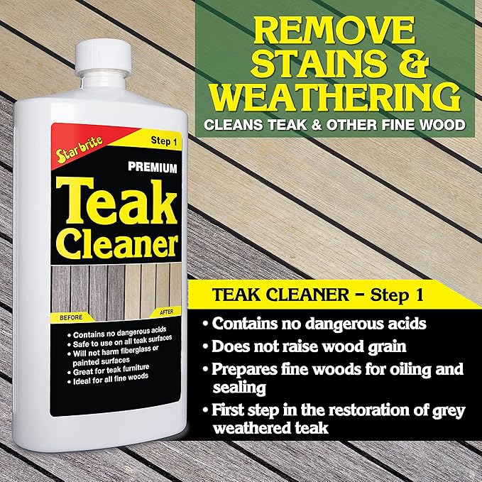 STAR BRITE Premium Golden Teak Oil - Sealer, Preserver & Finish & Other Fine Woods - 16 OZ & Premium Teak Cleaner - Restore, Renew & Refresh Old Weathered Gray Teak Furniture & Other Fine Woods