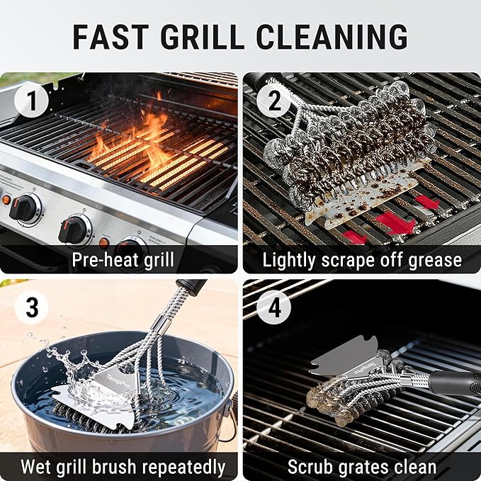 TempPro BBQ Grill Brush with Wide Scraper, Bristle-Free Stainless Steel Grilling Cleaner, Safe All-Grate Cleaner, Perfect for BBQ Grill Cleaning Accessory (Previously ThermoPro)
