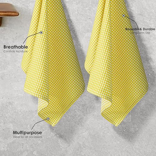 Dual Waffle Weave Dish Cloth, 12 Pack, 12x12 Inch, 100% Cotton, Reversible, Super Absorbent, Quick Dry, Soft for Cleaning, Durable Dishcloth Set, Hand Dish Rag, Lemon Yellow