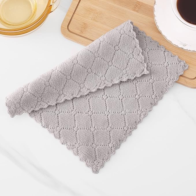 Homaxy 12 Pack Kitchen Dish Cloths (10 x 10 Inches, Grey) and Terry Kitchen Towels(15" x 25", 6 Pack, Dark Grey)