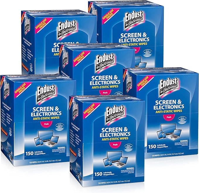Endust For Electronics 6 Pack Screen Cleaner Wipes, Electronics Surface Cleaning Wipes, For TV, Phone, Computer Monitor, Laptop, Tablet, Pre-Moistened, Alcohol & Ammonia Free, 150 count (14316)…
