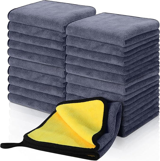 Nuenen 20 Pcs Microfiber Car Drying Towels Microfiber Cleaning Cloth 800 GSM Thick Plush Cleaning Dusting Cloth Auto Detailing Absorbent Towels Rags for Car Household Kitchen Window(Grey and Yellow)