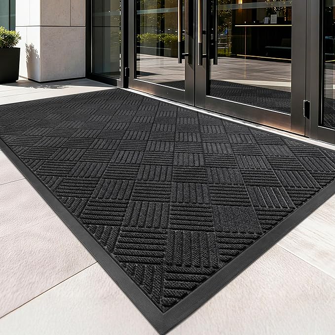 100pointONE Front Door Mat, Heavy Duty Indoor Outdoor Doormat, 48" x 24" Low Profile Outdoor Mats for Home Entrance, Stain and Fade Resistant Welcome Mat Ideal for High Traffic Area, Diamond Black