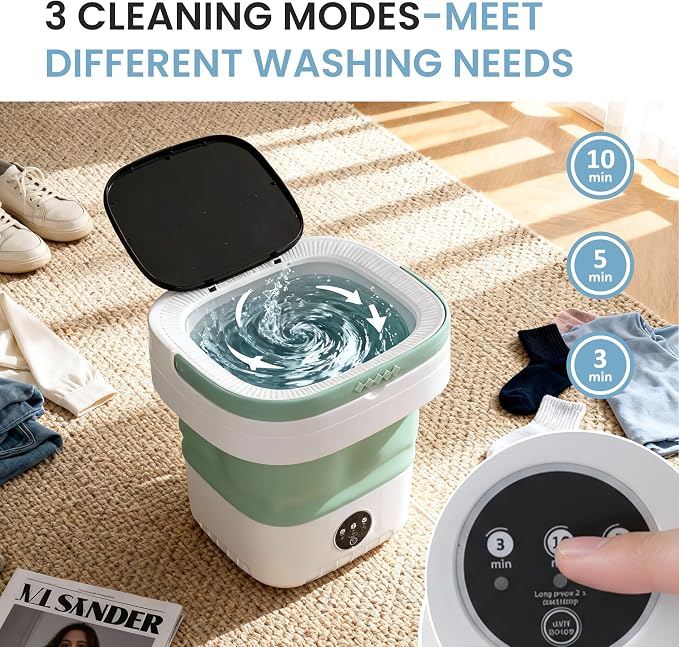 Portable Washing Machine 20L Mini Foldable Washer with Spin Basket, 3 Modes for Travel & Small Spaces,Green