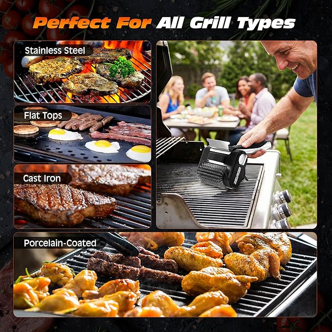 Electric Grill Brush for Outdoor Grill, Rechargeable BBQ Grill Cleaner Stainless Steel Brush with 450RPM Stainless Roller,LED Light, Scraper,Grilling Gifts for Men/Dad