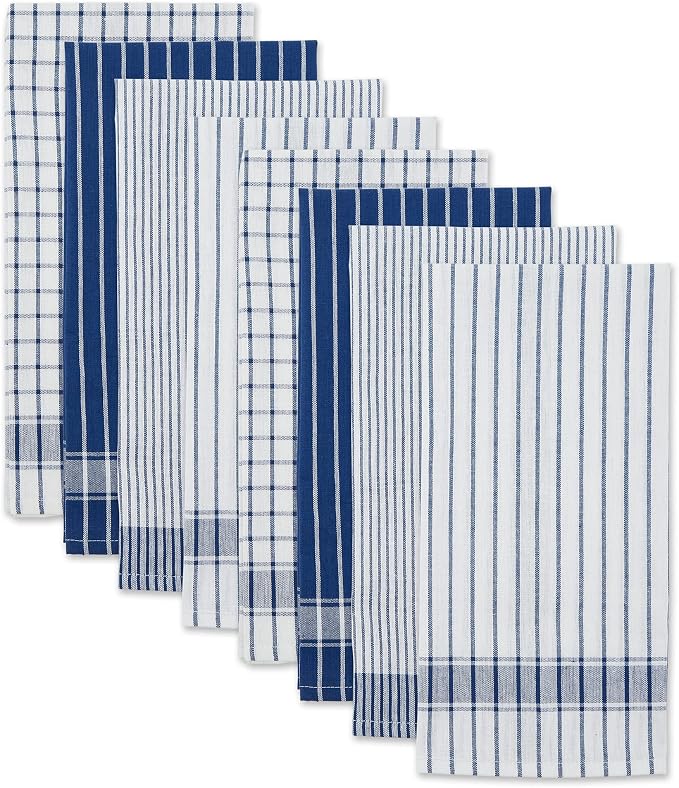 DII Everyday Basic Collection Woven Dishtowel Set, 20x28, Nautical Blue, 8 Piece