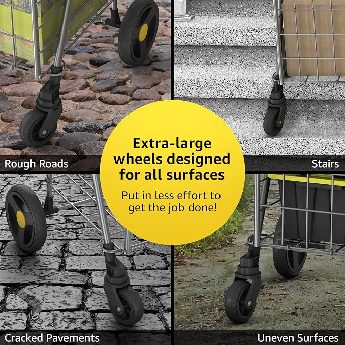 Our Modern Space Shopping Cart & 360° Swivel Wheels | Foldable Collapsible & Lightweight | Perfect for Groceries Laundry Utility Cart - Silver
