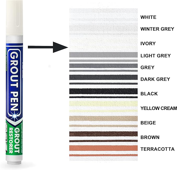 Grout Pen Tile Paint Marker: Ivory 1 Pack and 2 Pack with Extra Tips (Narrow, 5mm) - Waterproof Grout Colorant and Sealer Pen to Renew, Repair, and Refresh Tile Grout - Cleaner Floor Pens