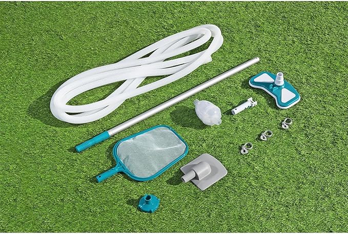 Bestway Flowclear AquaClean 110 Inch Pool Vacuum for 20 Feet Above Ground Pools with Removable Debris Bag, Suction Nozzle, Skimmer Head, and Adapters