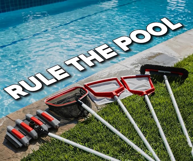 Pool Leaf Skimmer Net for Cleaning with 15 Feet Aluminum Telescopic Pool Pole Swimming Pool Leaf Net - Heavy Duty, Reinforced Frame, Large Capacity Pool Rake // The Ultimate