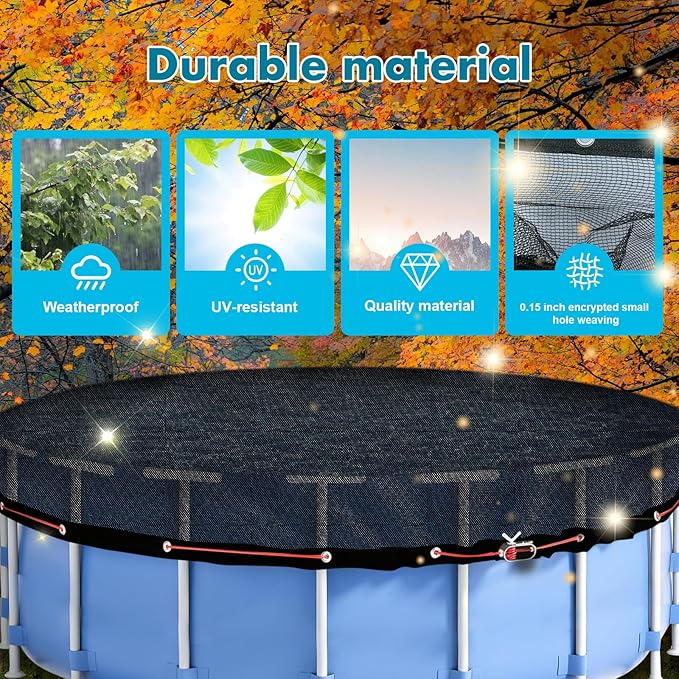 Round Leaf Cover for Above Ground Pool 24Ft Durable Black Mesh Swimming Pool Leaf Net Cover with Winch and Cable for Leaves and Debris for 21Ft Round Pools (Black, 21 Ft)
