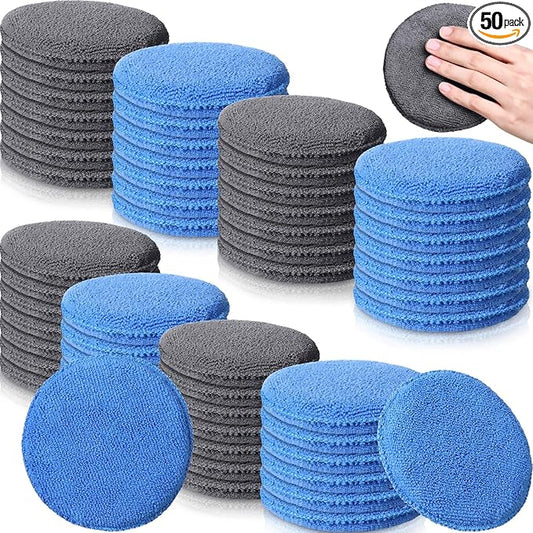 FillTouch 50 Pcs Microfiber Wax Applicator Pads 5 Inches Diameter Applicator Pads Bulk Soft Microfiber Wax for Car Polishing Foam for Car Cleaning(Blue, Gray)