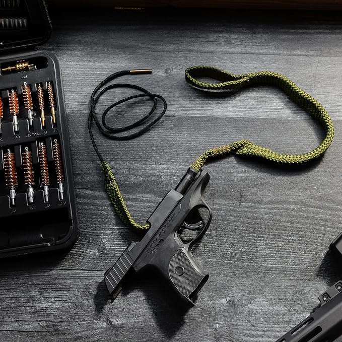 Elite Universal Gun Cleaning Kit for All Guns, Gun Brushes for Pistol Handgun Shotgun Rifle, Durable Brass Rods, 9mm Bore Rope, Oil Bottle, Brushes, Brass Jags, Carrying Case Gun Accessories for Men