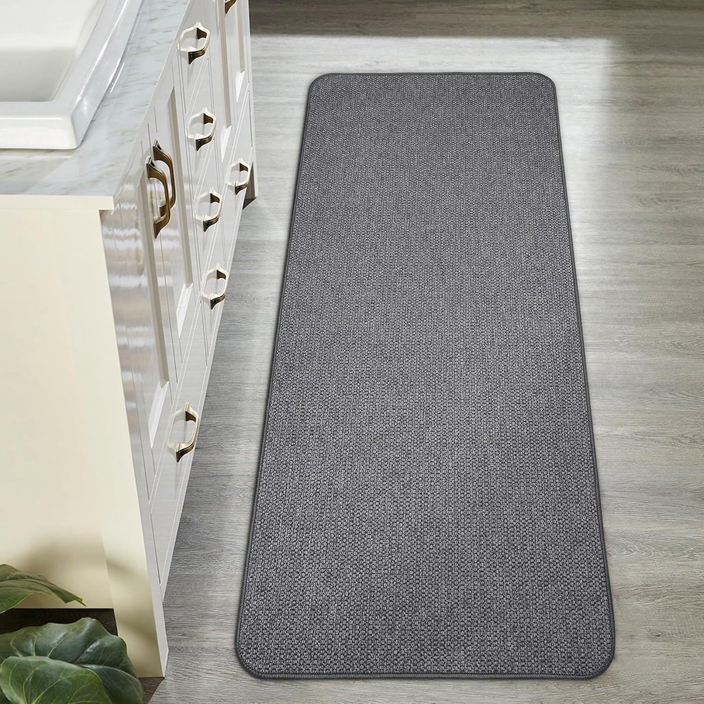 Bath Mat,Ultra Thin Bathroom Runner Rugs,Large Bath Mats for Bathroom,Quick Dry,Non-Slip,Machine Washable,Low Pile,Bath Rug,Shower Outside,Sink,Home Decor Accessories.Dark Grey,2'x5'（24x60inch）