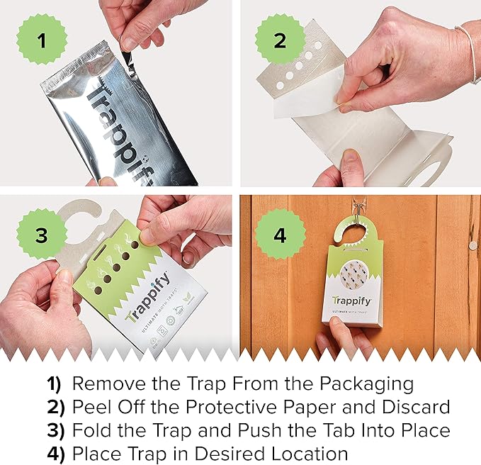 Trappify Adhesive Moth Traps for Clothes | Monitoring Pantry Moth Traps for House Indoor | Easy Setup Glue Trap for Kitchen, Cabinet, Cupboard, Storage Rooms (24 Pack)