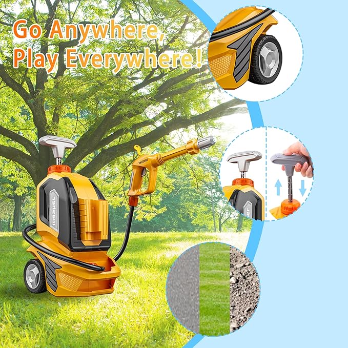 Car Wash Toys for Kids Ages 3-8, Manual Pressure Washer with 60oz Tank, Realistic Pretend Play Cleaning Set with Sponge & Towel, Outdoor Garden Water Toys Gift for Toddler Boys Girls