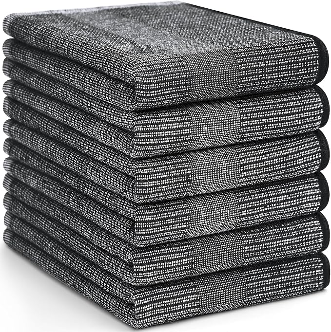 Homaxy Premium Kitchen Towels(18”x 28”, 6 Pack), Large Cotton Kitchen Hand Towels, Flat and Terry Dish Towels, 380 GSM Highly Absorbent Tea Towel Set with Hanging Loop, Black