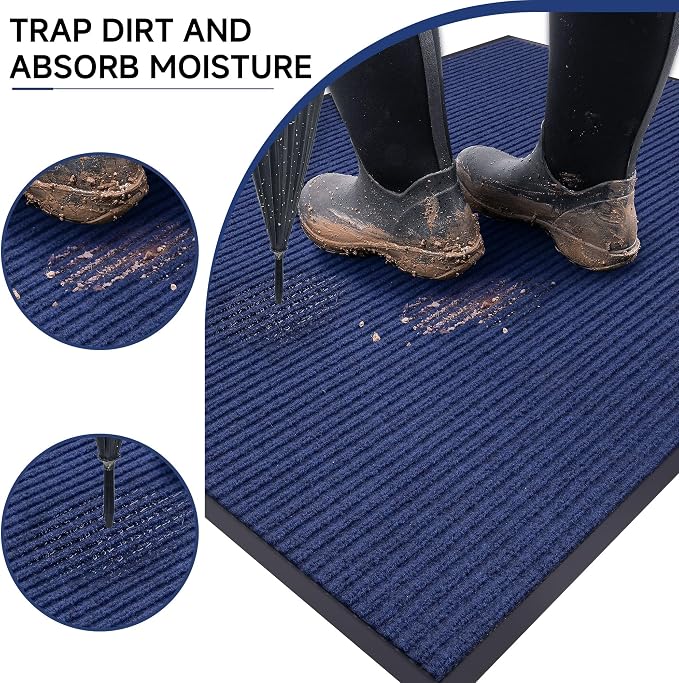 100pointONE Front Door Mat, Heavy Duty Indoor Outdoor Doormat, 60" x 48" Low Profile Outdoor Mats for Home Entrance, Stain and Fade Resistant Shoe Scraper Mat, Ideal for High Traffic Area, Blue